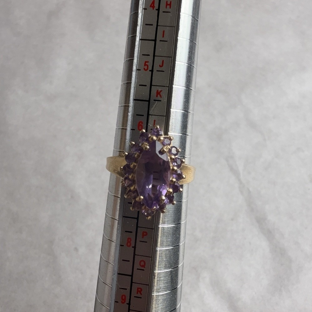 10k Yellow Gold Amethyst Marquise Cluster Halo Cocktail Ring Size 6.5 Purple